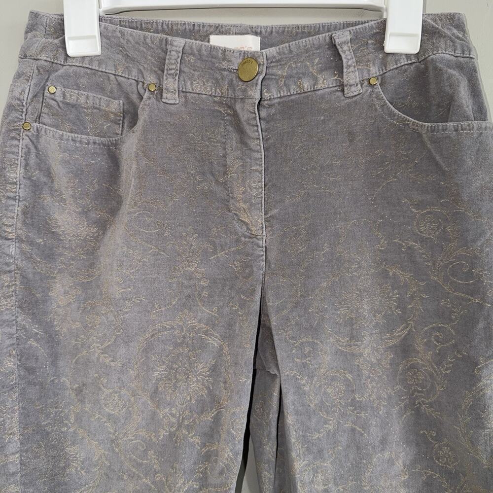 Chicos Gray Velvet Gold Embossed Damask Straight Leg Pants Size 00 / 30 - Picture 8 of 9